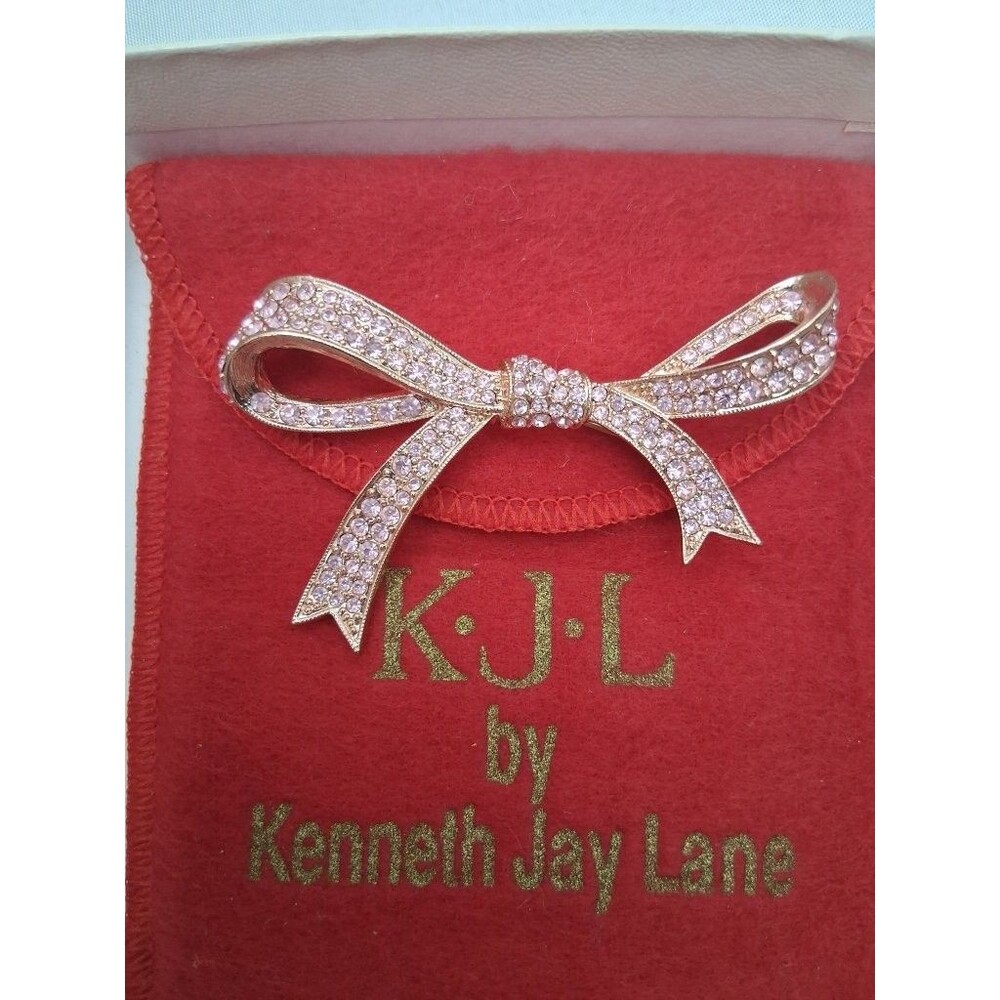 KJL Kenneth Jay Lane Rose Gold Tone Pink Crystal Pavé Bow Brooch Pin